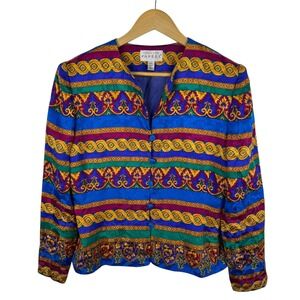Adrianna Papell VTG 100% Silk Baroque Blazer Jacket Size 8 Colorful Maximalist‎